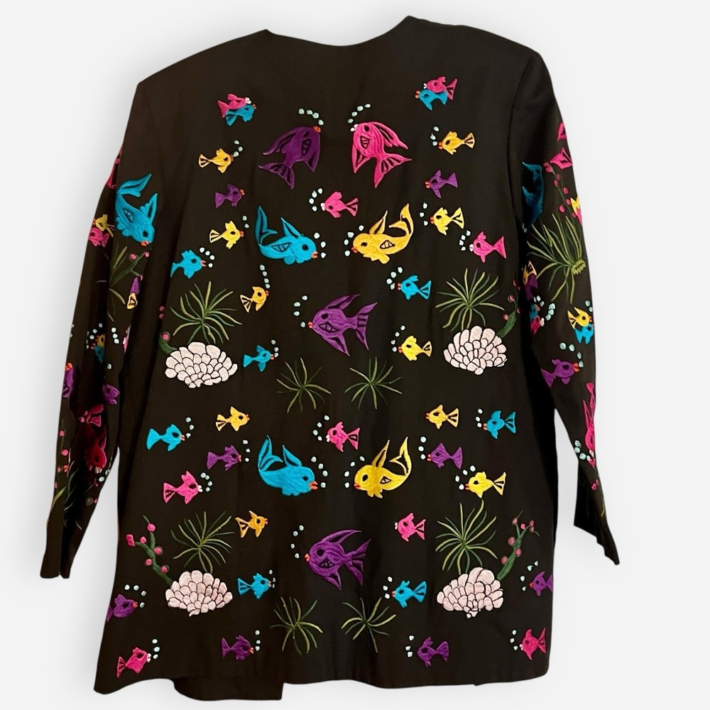 Jesus A Diaz Blazer Embroidered Jacket Cotton Womens Medium M Mexico Fish - Picture 3 of 6